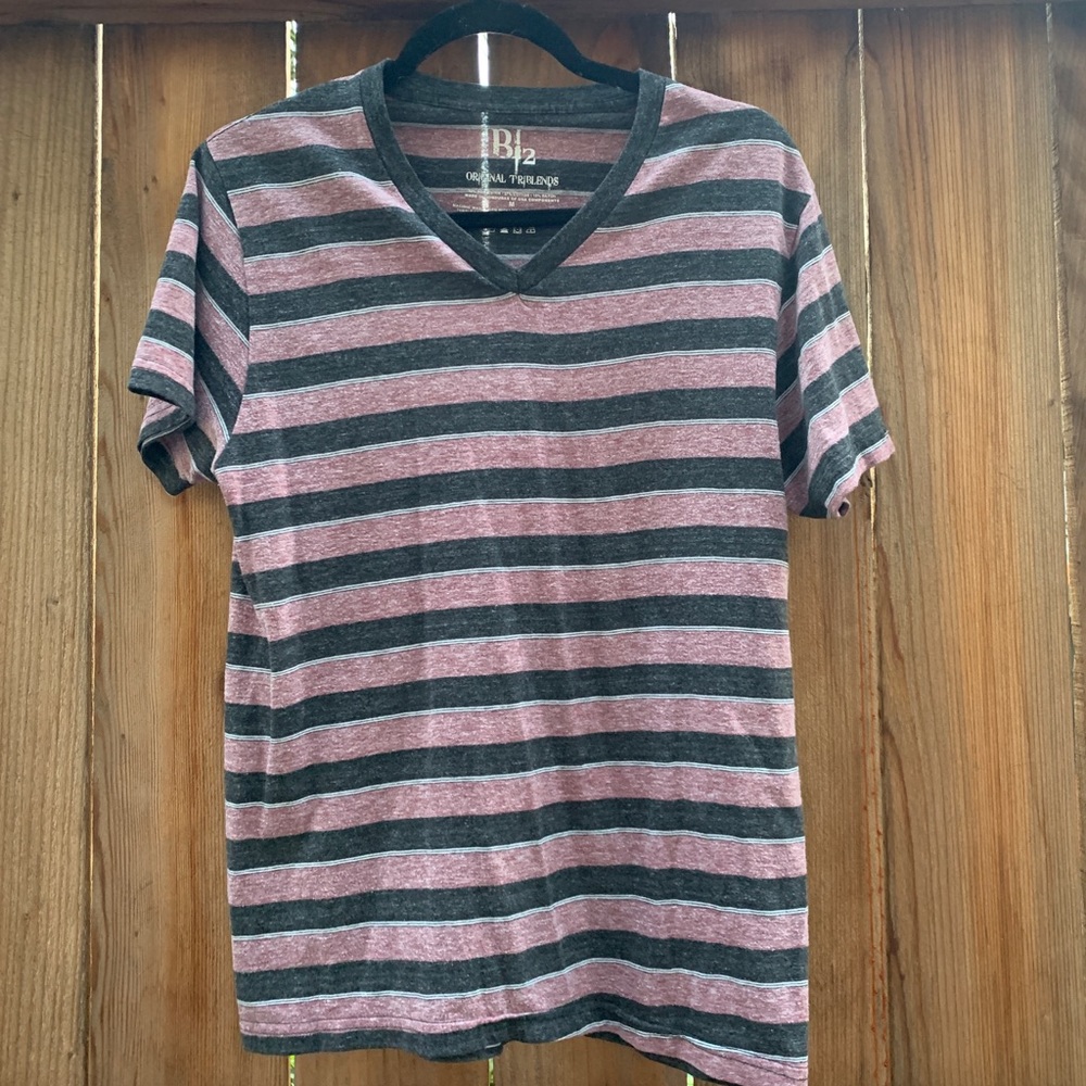 Men’s Heathered Red and Gray Striped T-Shirt